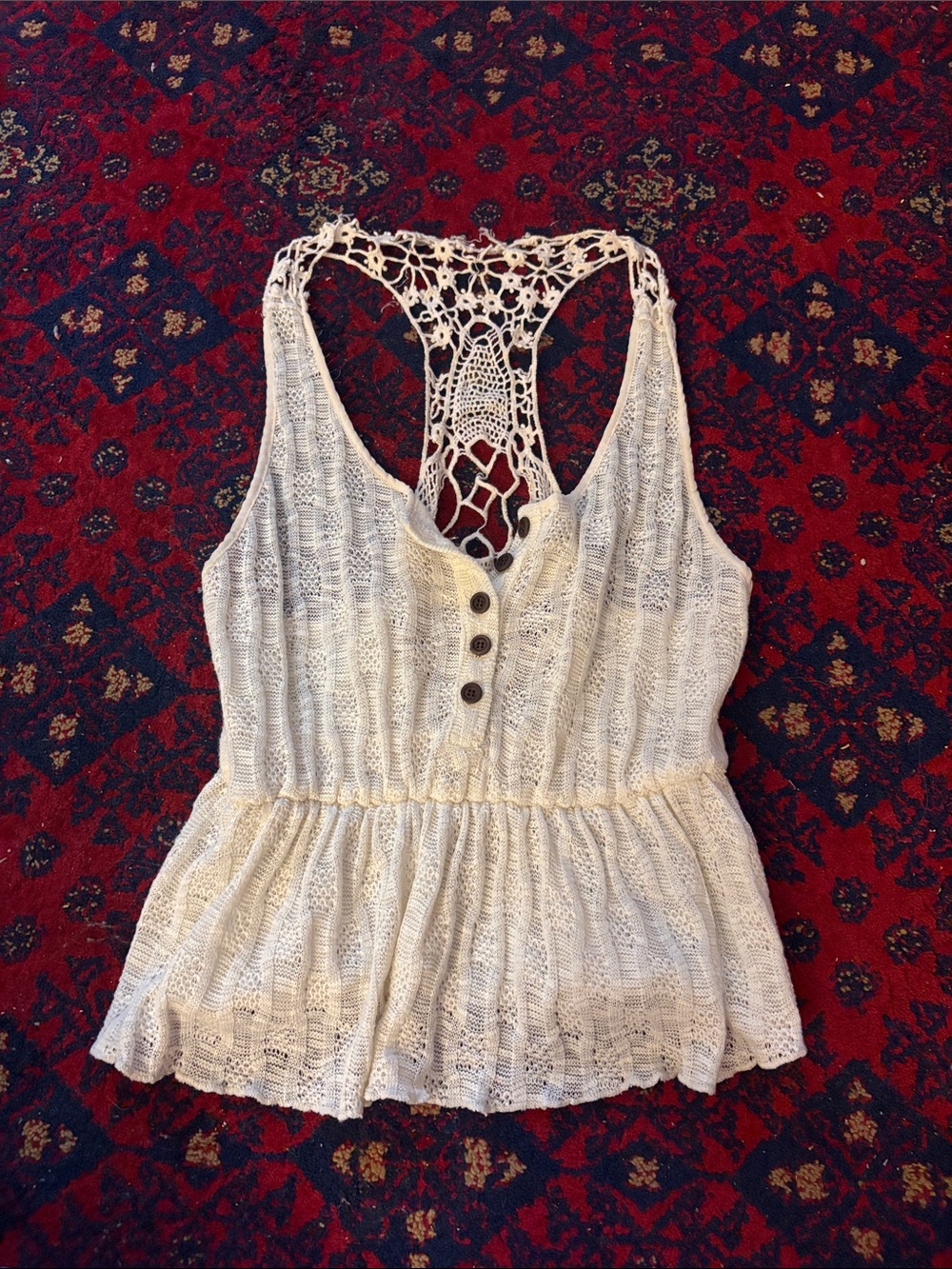 Crochet Racerback Peplum Tank Top - Cream